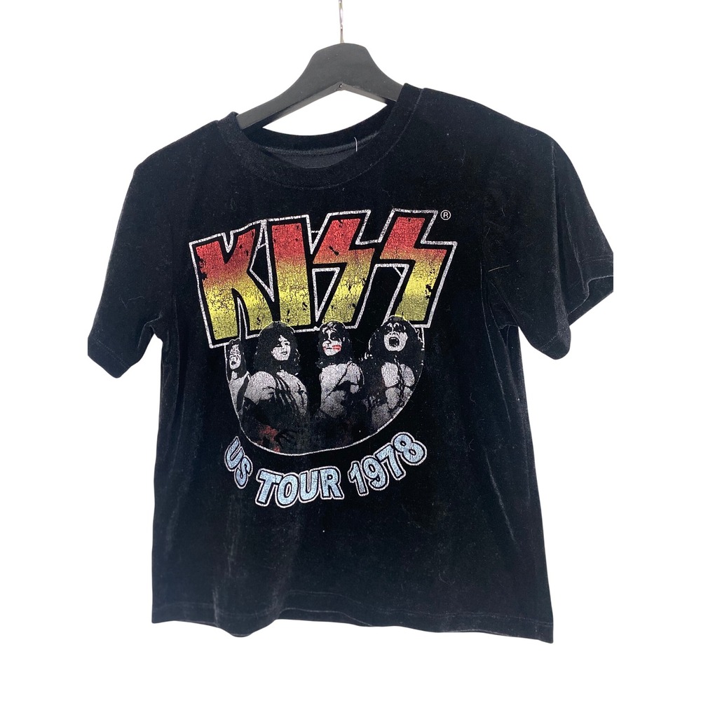 KISS Graphic T-Shirt Womens XS Black Excellent Velvet US Tour 1978 Band Tee